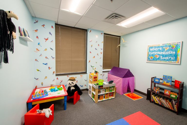 Welcoming therapy space with toys and materials ready for a pediatric session